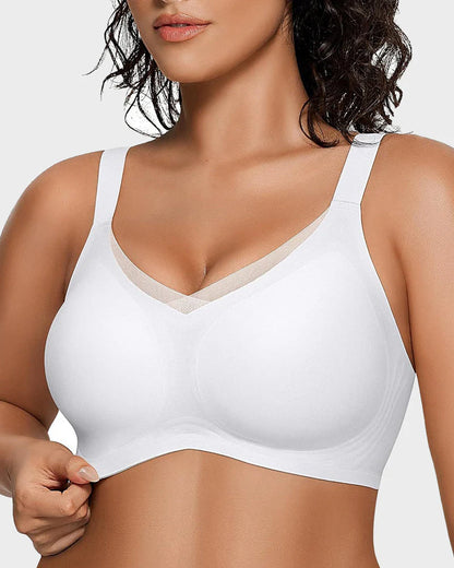 Wireless V-Neck Crossover Mesh Support Bra