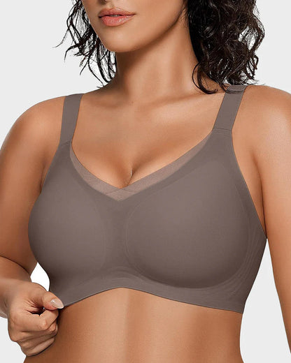Wireless V-Neck Crossover Mesh Support Bra